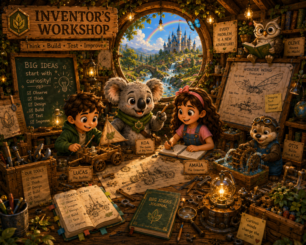 Inventor’s Workshop filled with tools, experiments and glowing ideas in Wonder World.