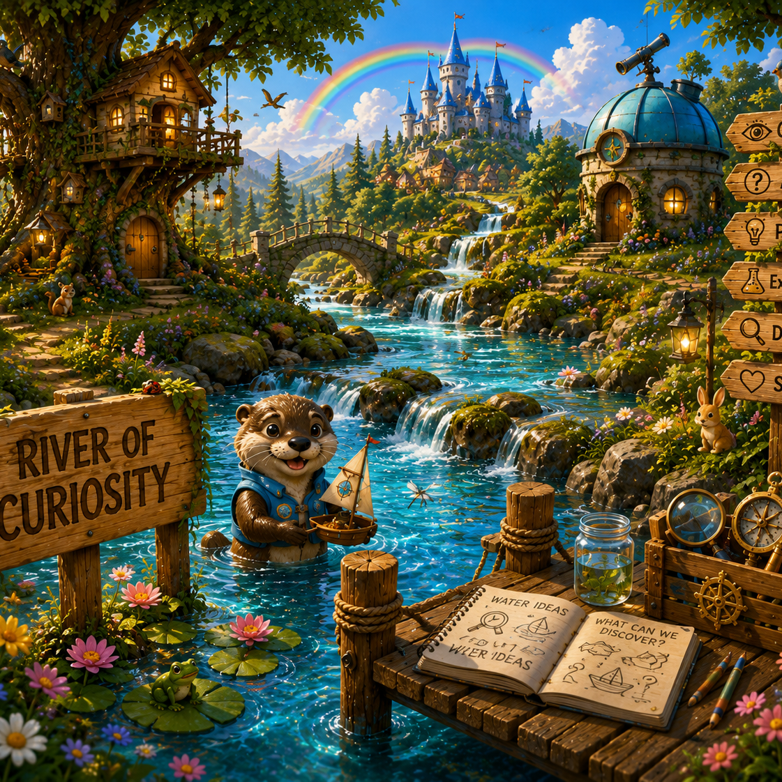 Sparkling River of Curiosity flowing through the magical Wonder World landscape.